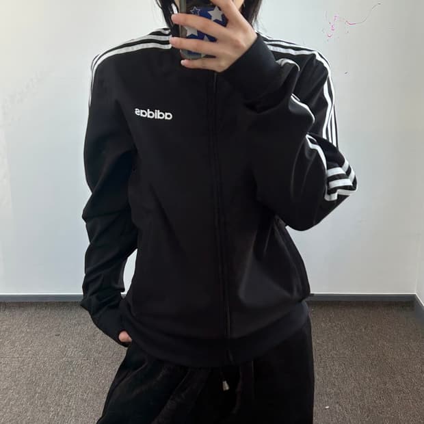 Adidas 아디다스 블랙 트랙탑 바람막이 져지 
