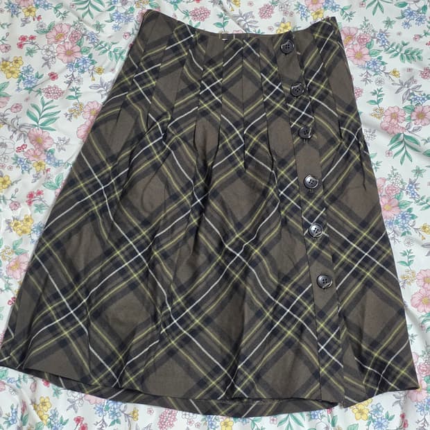 일본빈티지)하구미모리걸 스즈코 다크그린 로맨틱 플리츠갸루미디스커트
