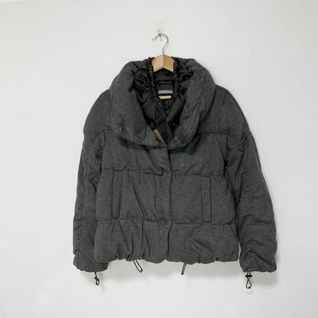 띠어리 하이넥 셔링 숏패딩 점퍼 그레이 여성 38 빈티지 00s