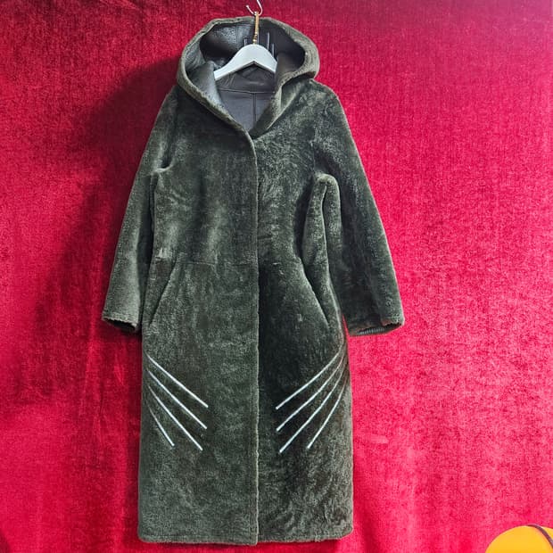 Hand Made 양가죽 양털 올리브 리버시블 후드 자켓 