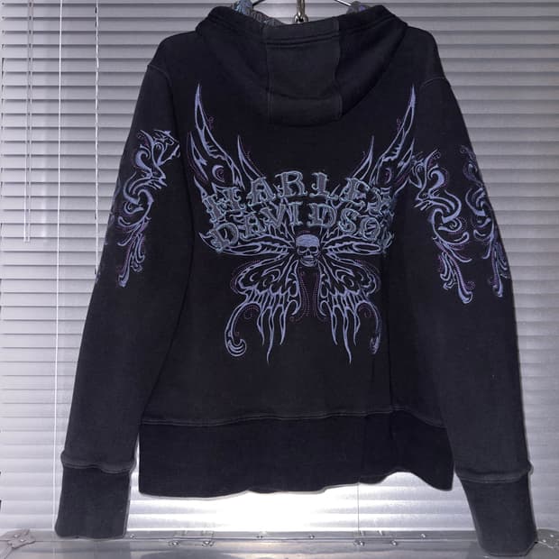 2011 투웨이 리버시블 할리데이비슨 해골 나비 후드 집업