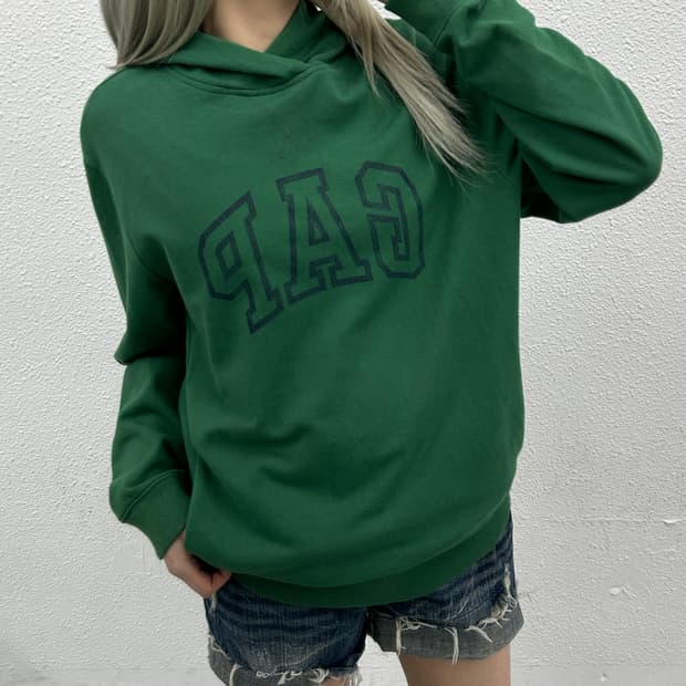 갭 프린팅로고 그린 후드 M