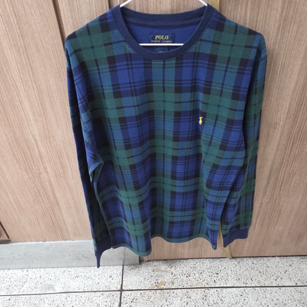 폴로 와플 니트 다크그린/로얄블루 L