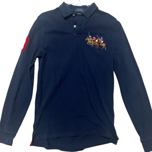 폴로랄프로렌 커스텀 슬림 핏 트리플 포니 카라 네이비