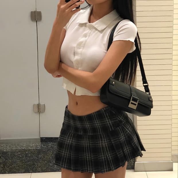 프레피 체크 미니스커트