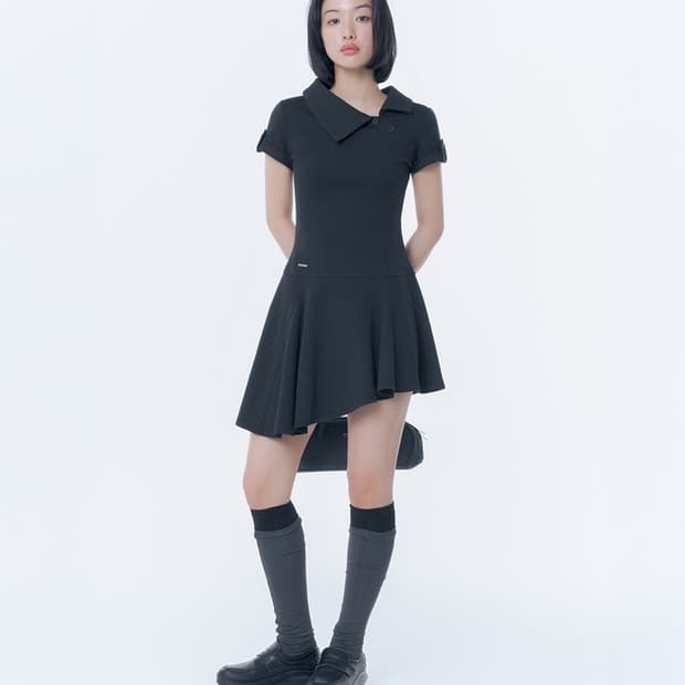 [2] 미세키 서울 슬래시 버튼 플레어 원피스 블랙