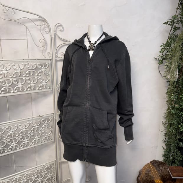 DIESEL charcoal washing long hood zipup