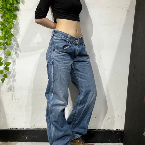 리바이스 703 엔지니어드 중청 가먼츠 워싱 와이드 데님 팬츠 청바지 