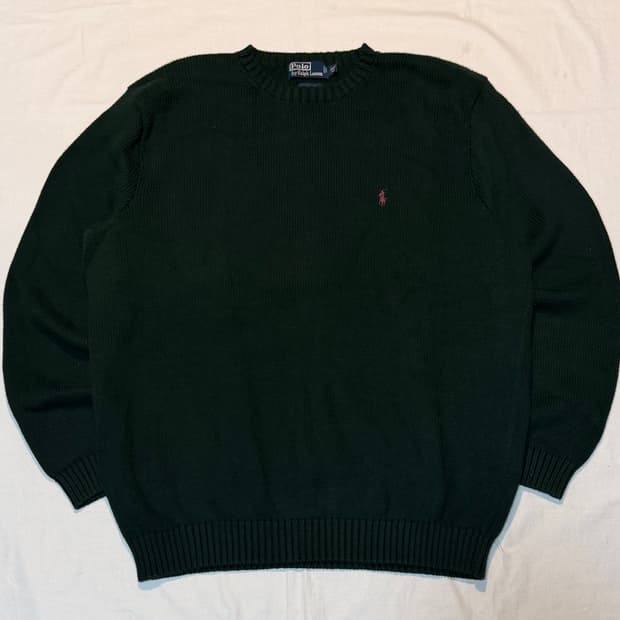 빅사이즈) 폴로 랄프로렌 코튼 라운드넥 니트 딥그린
