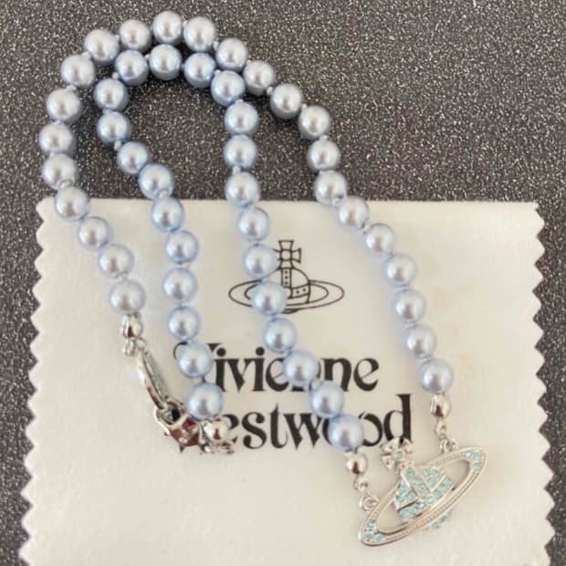 비비안웨스트우드 아카이브 베이비블루 크리스탈 orb 진주 펄 초커 목걸이