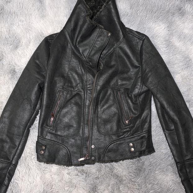 시티지 citygee 하이넥 퍼 무스탕 레더자켓 카키