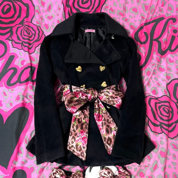 MA*RS마즈 하트금장 로즈 레오파드 벨티드코트 히메오네갸루109핀터대장