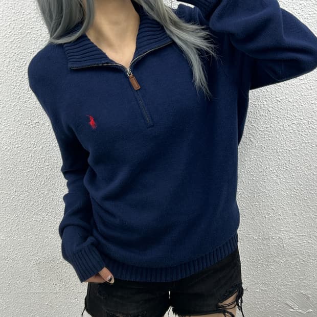 폴로 랄프로렌 레드포니 네이비 니트 반집업 M