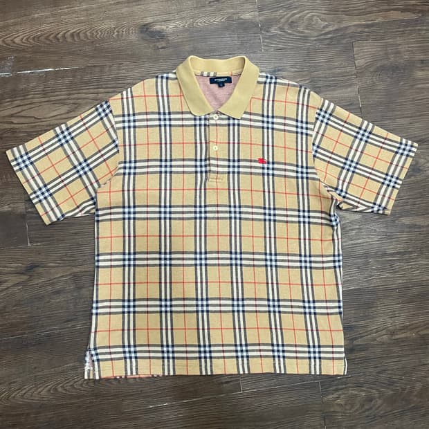 버버리 90s 노바체크 반팔 pk 카라티 베이지