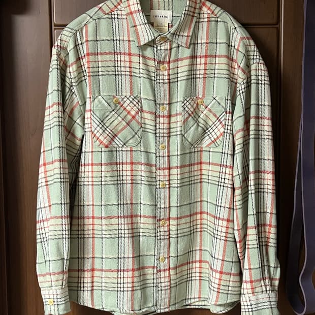 카키스 brushed plaid shirts 라지 L pale green