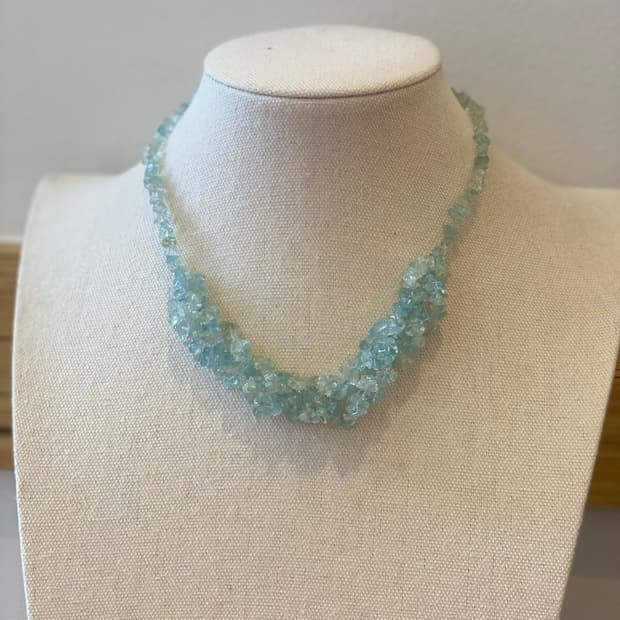빈티지 아쿠아 블루스톤 비즈 목걸이