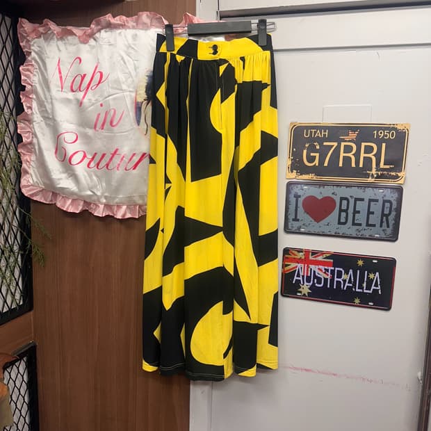 Yellow Black Two Button Long Skirt