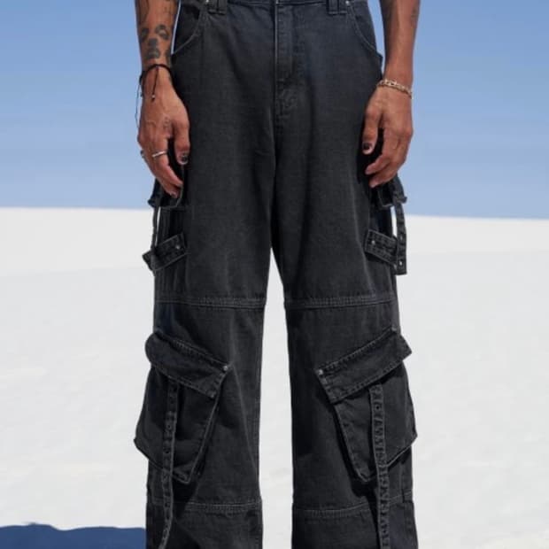 Leey yeel 카고 스트랩 와이드 데님 팬츠 1사이즈 엘이이와이