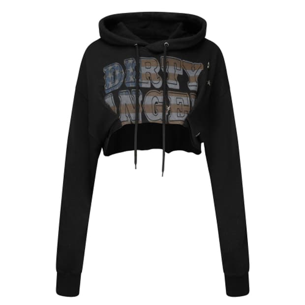 Glitter Flag Crop Hoodie Black M