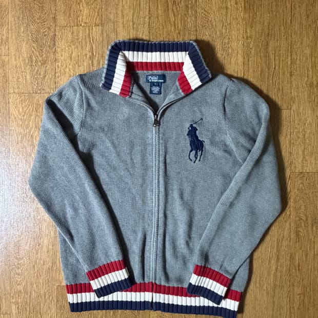 (희귀매물!!)폴로 빅포니 그레이 배색 니트집업