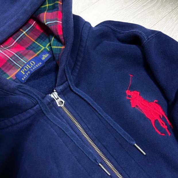 빅포니 체크 후드집업