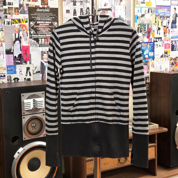 JPN 핸드워머 슬림핏 스트라이프 후드집업