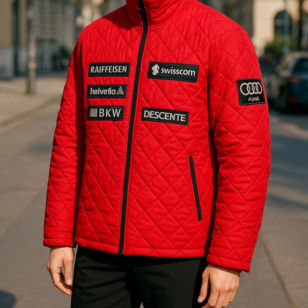 데상트 스위스 스키팀 스폰서 레드 퀄팅 자켓_XL