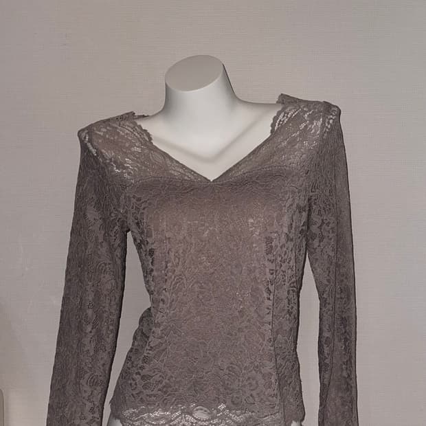 빈티지 모브베이지 페어리코어 레이스 시스루 탑