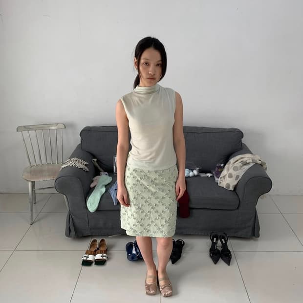 아모르샤이 floral midi skirt - mint