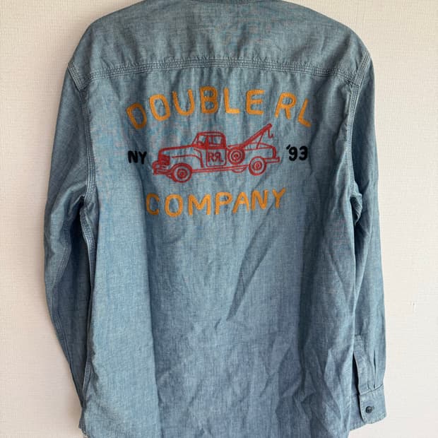 S 더블알엘 임브로이더 샴브레이 자수 셔츠 데님 프린팅