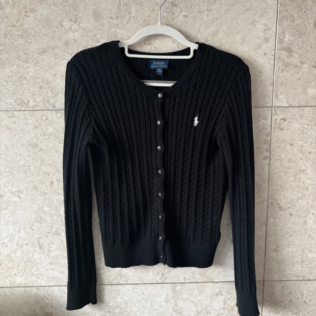 폴로 케이블 니트 가디건 블랙 폴로 가디건
