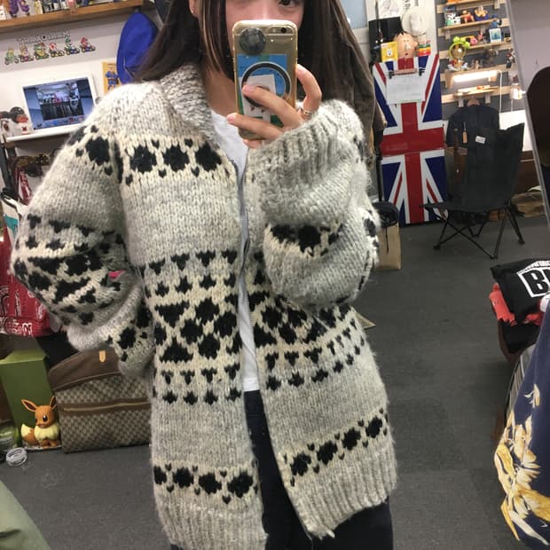 빈티지 코위찬 니트 집업