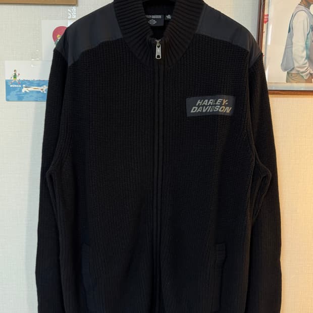 [2XL]할리데이비슨 윌리 G 스컬 울 니트집업 블랙