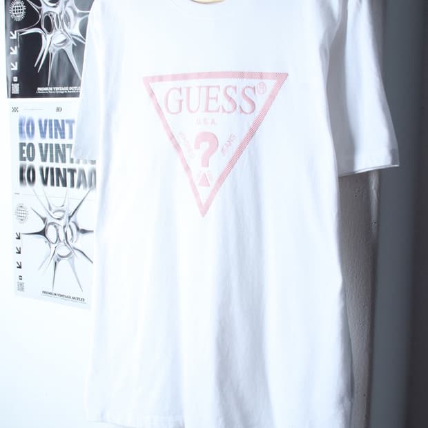 (XL-2XL) 게스 반팔 티셔츠 빅로고 핑크 올드스쿨-H31324