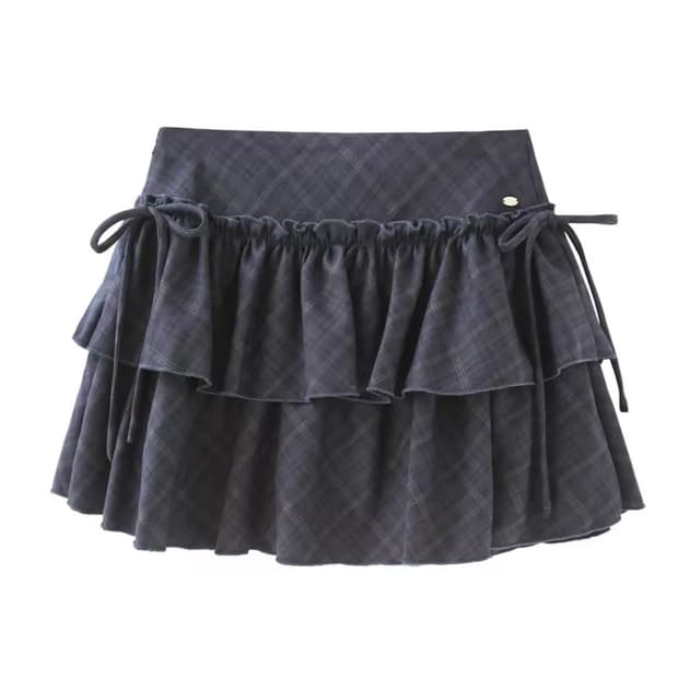 체크 프릴 미니스커트 치마