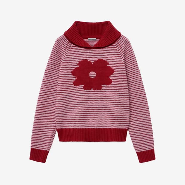 데이지신드롬 니트 FLORAL STRIPE COLLAR KNIT red