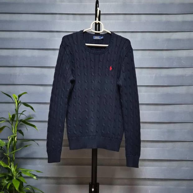 (새상품급) 폴로 랄프로렌 케이블 꽈배기 니트 남성 M 네이비