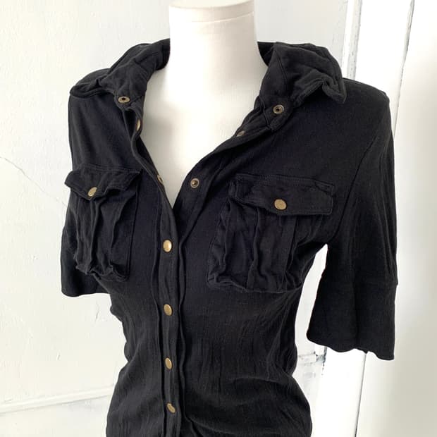 Black pleated pocket detail top