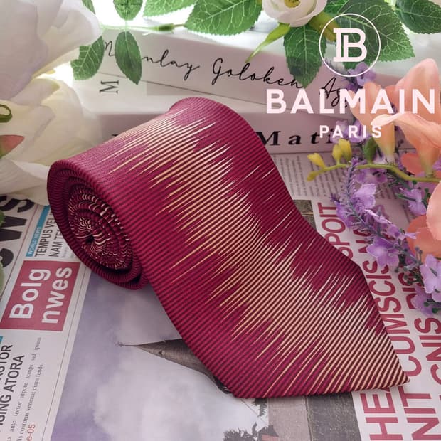 피에르 발망 실크 와인 스트라이프 넥타이 9.8cm A+등급 K1332