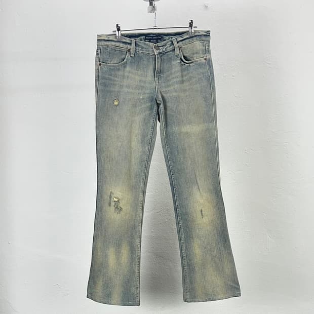 폴로 랄프로렌 덩가리 디스트레스 라이트 워시 플레어 데님 팬츠