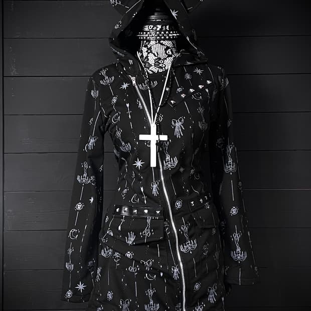 ACDC RAG 펑크 네코미미 스컬 해골 사선 지퍼 후드집업