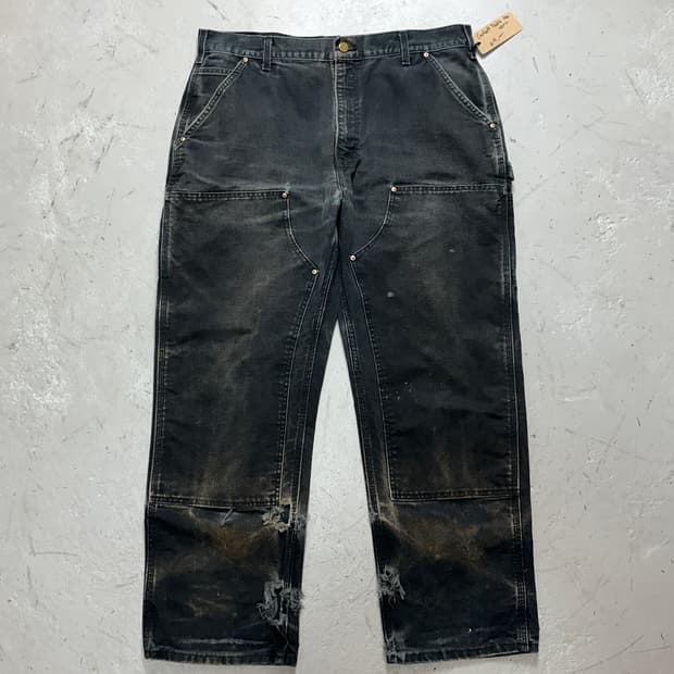 OG USA Made 칼하트 B01 더블니 블랙 칼하트 썩블니 워크팬츠