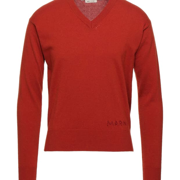 마르니 울 로고 브이넥 스웨터