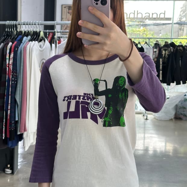 히스테릭글래머 프린팅 래글런 롱슬리브 티