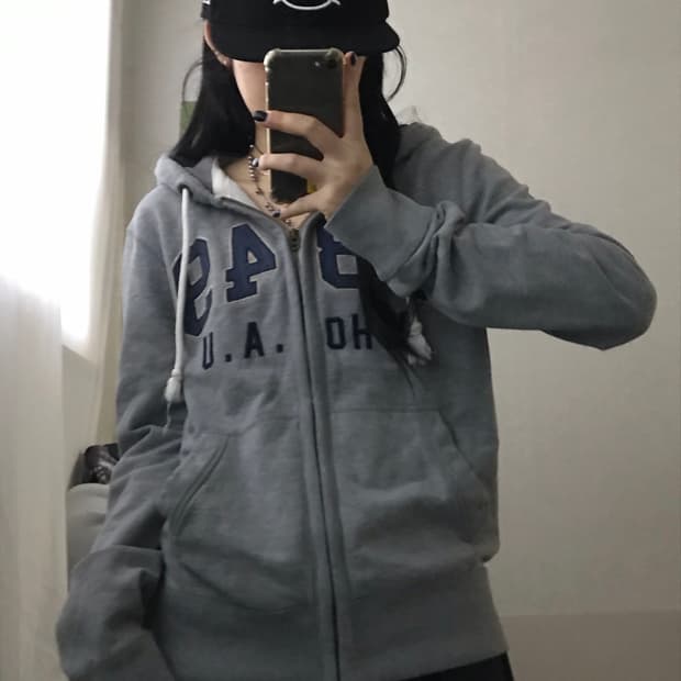 후아유 그레이 후드집업