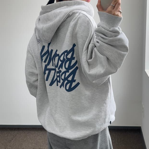 Brown breath 브라운 브레스 백 로고 멜란지 후드티