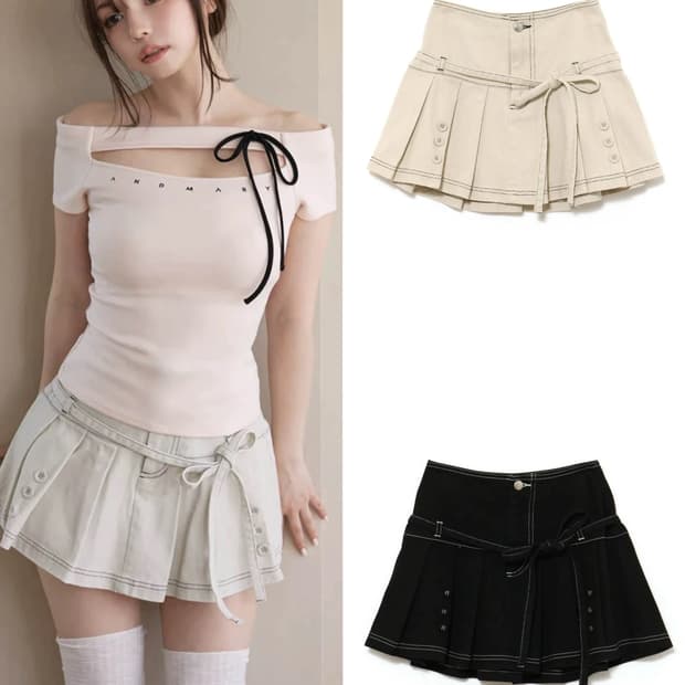 Andmary 앤드마리 플레어 스티치 데님 스커트 치마