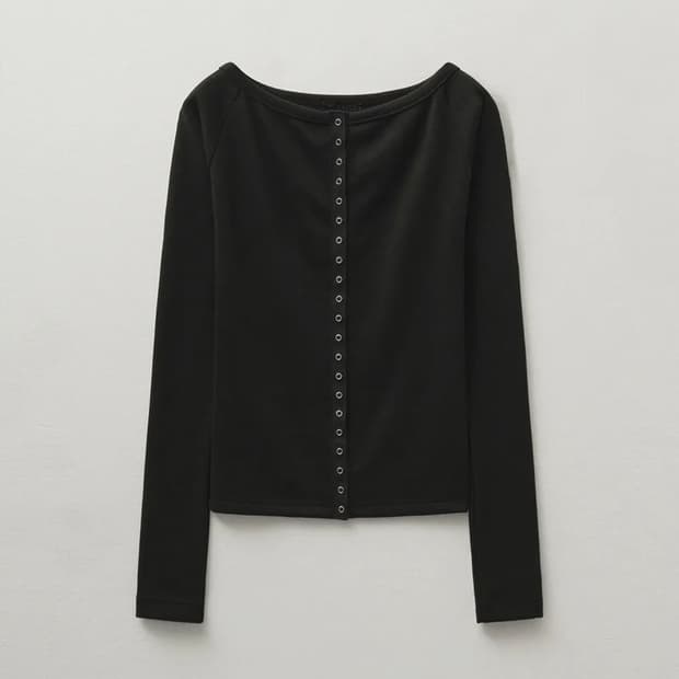 헬레네파리스 보트넥 스냅 슬릿 가디건 블랙