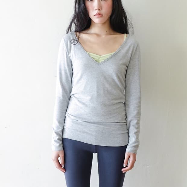 샵페어리 iris long top grey 아이리스롱탑 멜란지 그레이