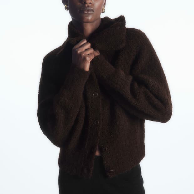 COS 스프레드 칼라 텍스처드 알파카 가디건 브라운